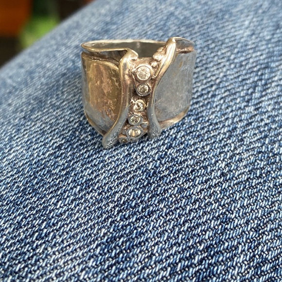 Silpada Cubic Zirconia Hand Hammered Sterling Ring R1441.   Size 8 - Picture 6 of 9